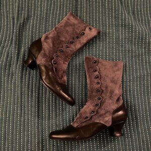Vero Cuoio Granny Boots Suede Leather 38.5 Gray Black Button Up *Please Read*